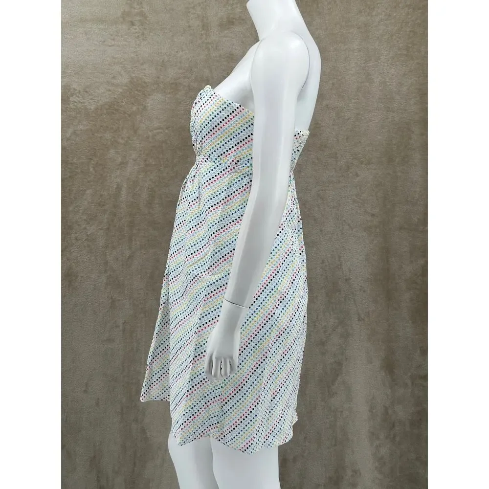 Lilly Pulitzer Dress Womens 2 White Rainbow Polka Dot Strapless Seersucker Beach - Picture 5 of 12